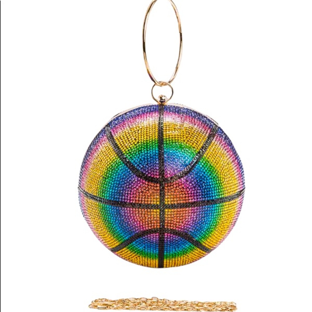 Bright Rainbow Basketball Crystal Pendant Clutch